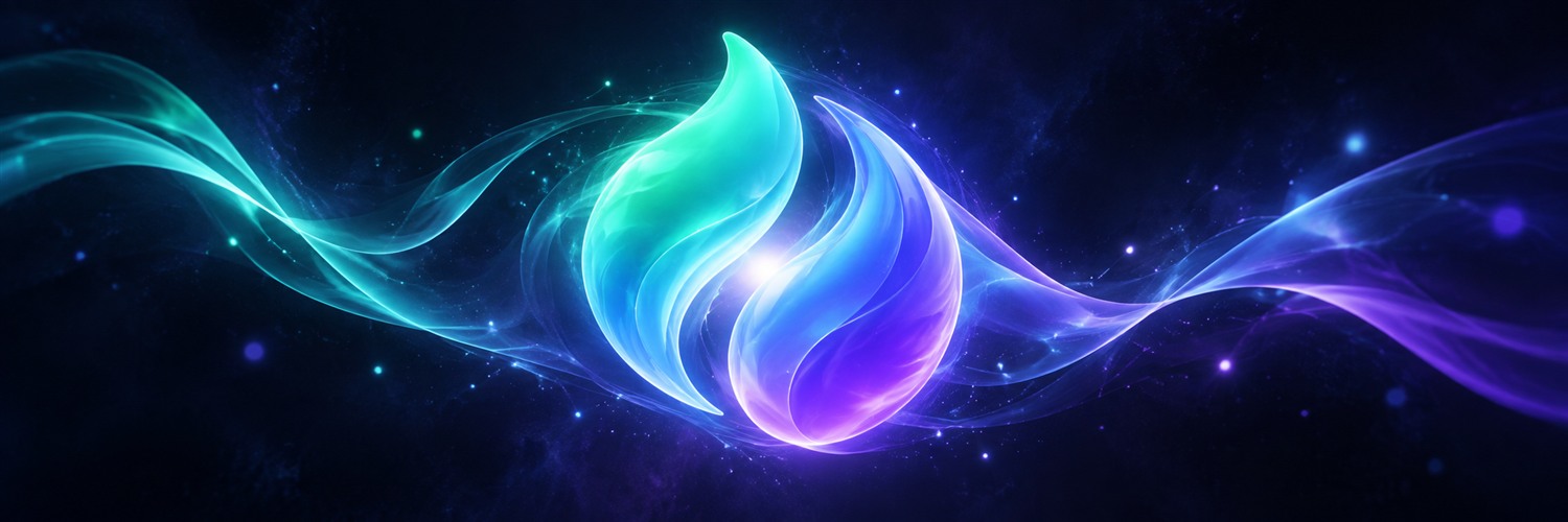 Mint and violet energy spirits forming a luminous ember